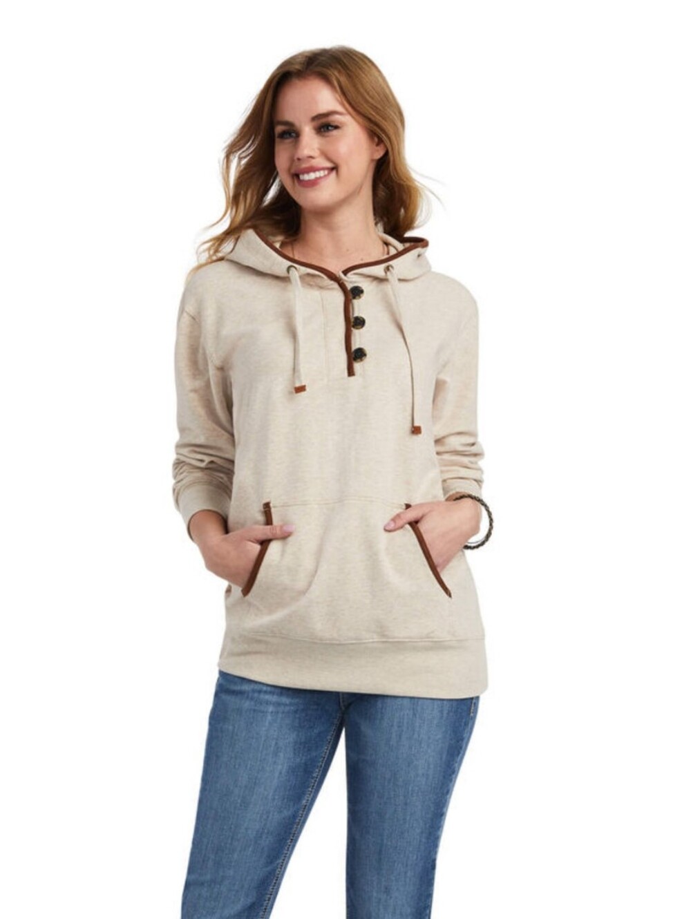 Ariat Ladies R.E.A.L Oatmeal Heather Button Pullover Sweatshirt